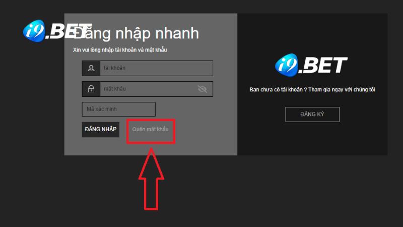 Người chơi chọn mục Quên mật khẩu ở biểu mẫu đăng nhập i9BET