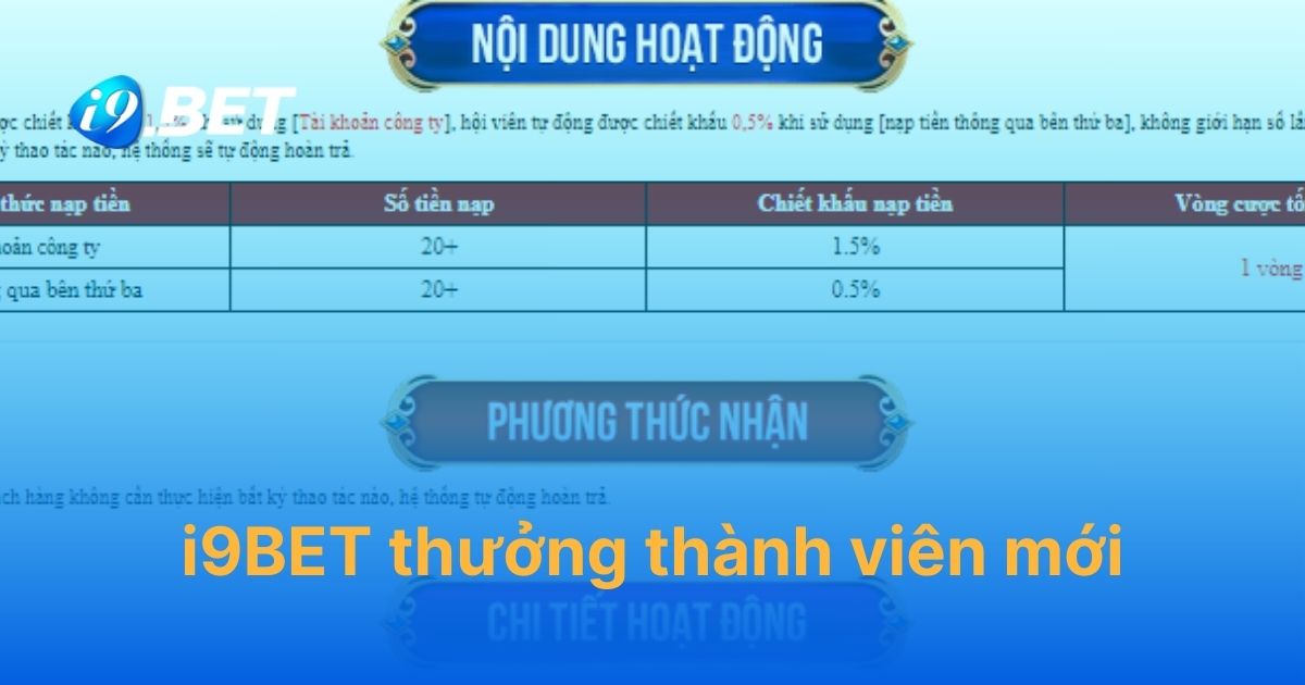 i9BET thưởng thành viên mới – Top 3 chương trình hot nhất